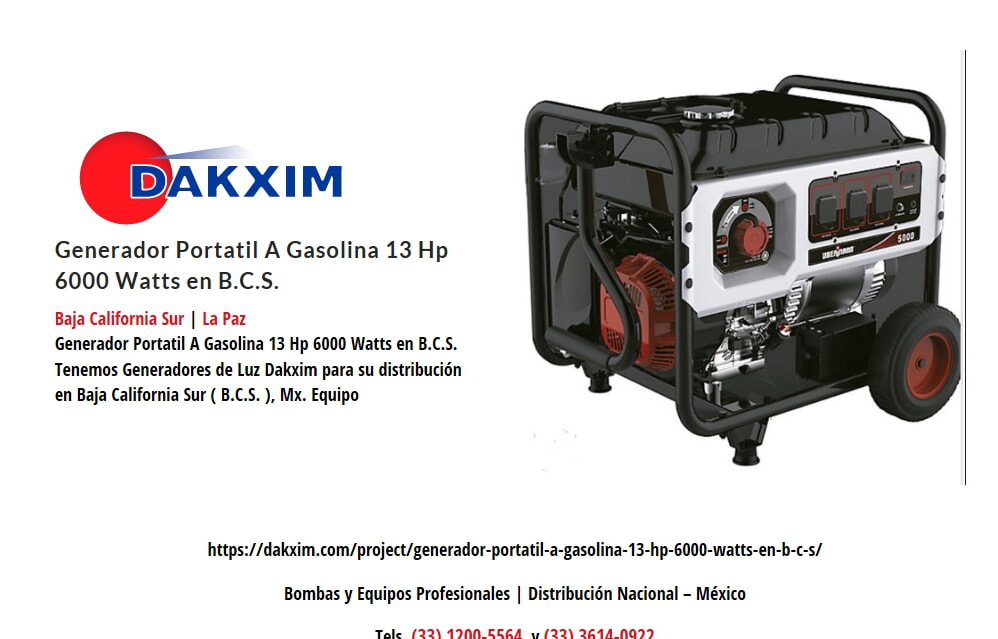 Generador Portatil A Gasolina 13 Hp 6000 Watts en B.C.S.