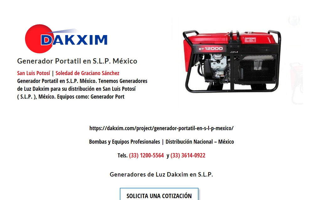 Generador Portatil en S.L.P. México